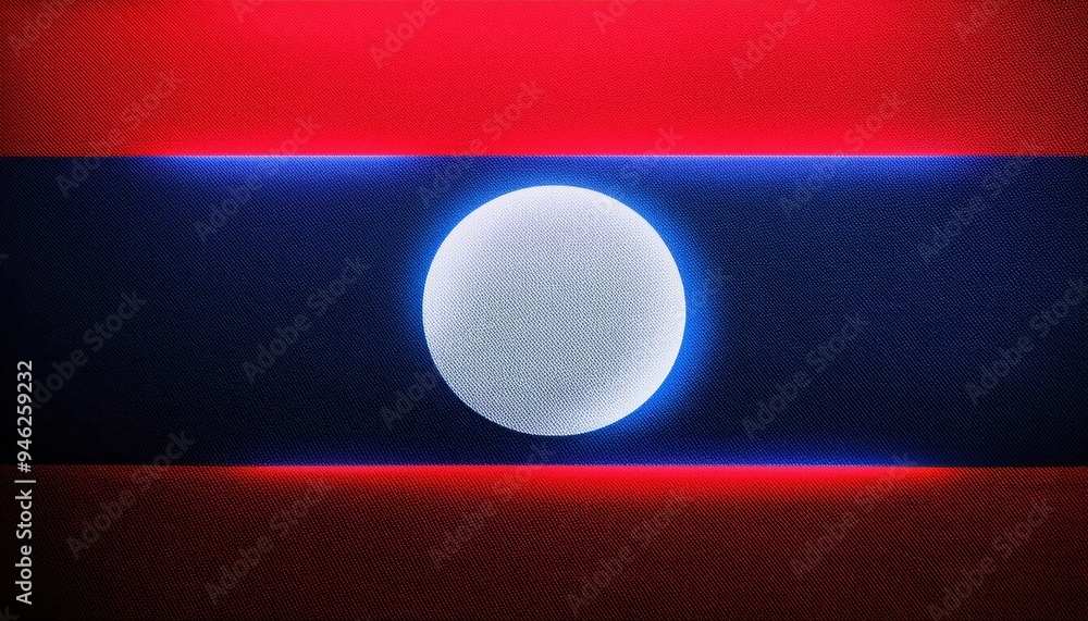Poster abstract design with a white circle in the center of three glowing horizontal stripes. the top and b