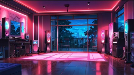 anime music room anime background retro neon theme