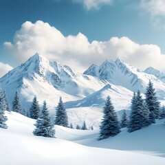 Fototapeta premium Majestic Snow Capped Mountains Against Pristine Azure Sky with Serene Winter Landscape