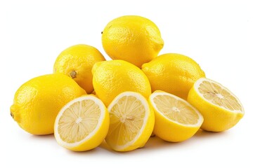 Ripe yellow lemons with isolated white background