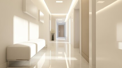 Fototapeta premium Contemporary hallway with sleek furniture, simple design, ample space for text