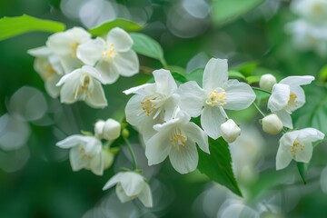 Obraz premium Satsuma mock orange a deciduous shrub in the Hydrangeaceae family produces white four petaled flowers from May to June
