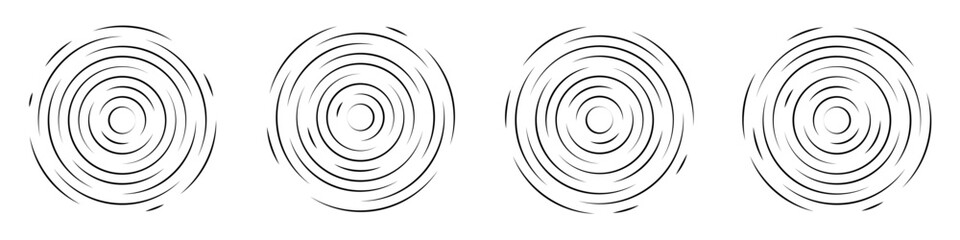 Concentric ripple circle vector icons. Radial signal, sonar wave, soundwave icons set