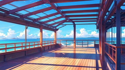 anime sun deck anime background retro neon theme