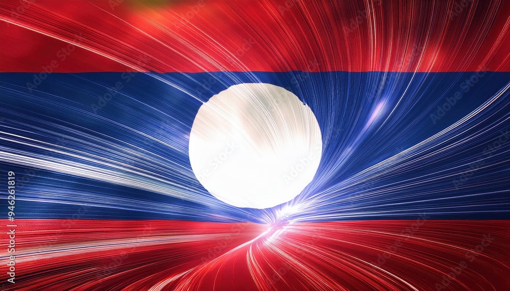 Poster abstract illustration of the laotian flag with a dynamic light effect.