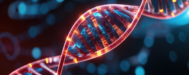 Illumination of DNA Helix, a vivid representation of a spiraling DNA structure, highlighting intricate strands and glowing connections, symbolizing genetic complexity and life.