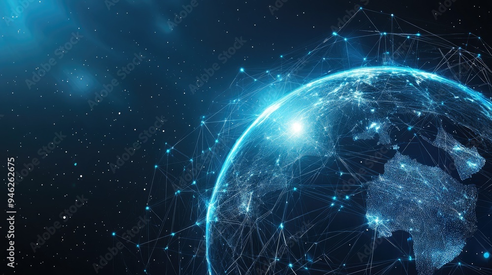 Poster digital globe with network connections, abstract global concept, ample room for text