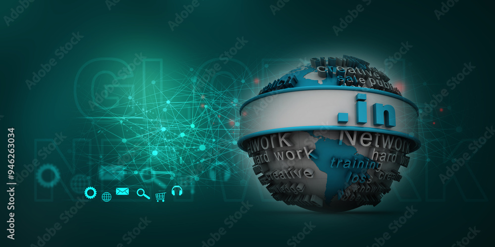 Poster 3d rendering globe with dot in