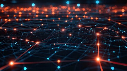 Obraz premium Digital network with glowing connections, abstract design, clear space for copy