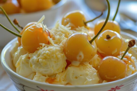 Traditional Panamanian recipe combining yellow cherries with panela milk and shredded white cheese to taste