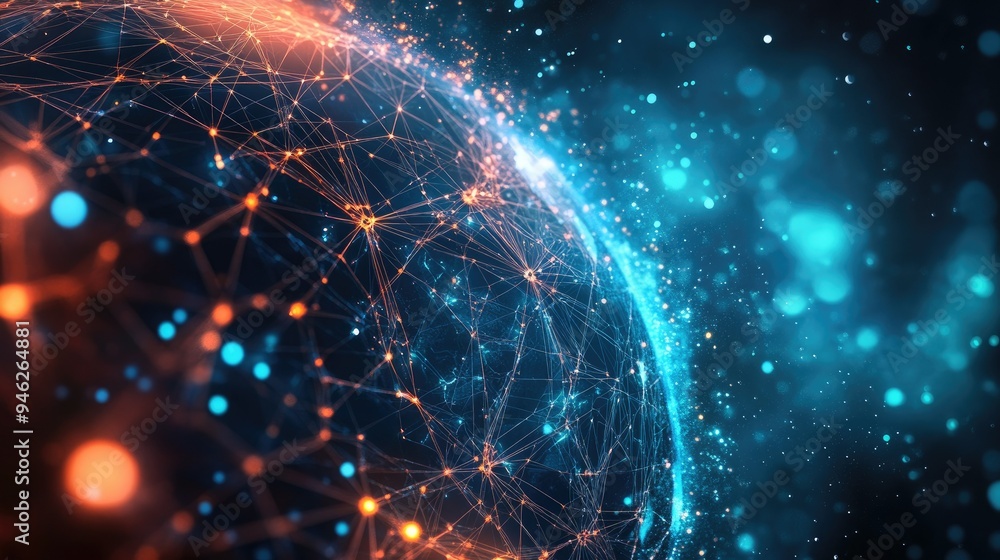 Fototapete digital world with interconnected nodes, abstract global network ample space for text
