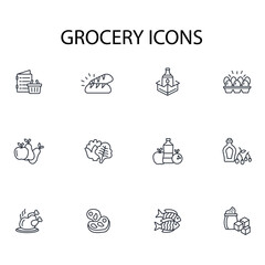 grocery icon set.vector.Editable stroke.linear style sign for use web design,logo.Symbol illustration.