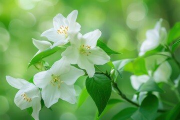 Fototapeta premium White four petaled flowers on branches in May June