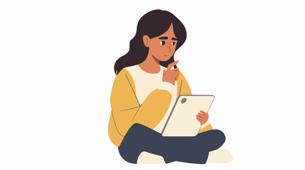 Creative Woman Sharing Idea on Tablet Computer Flat Vector