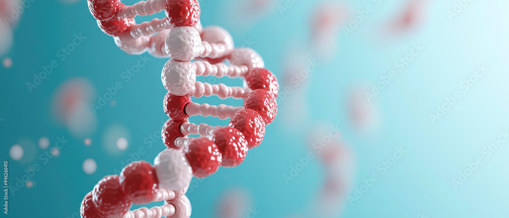 Poster three-dimensional representation of dna structure, showcasing intertwined strands with vibrant red a