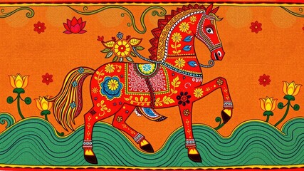Pattern with Horse, Abstract painting, Animale pattern, flower ornament pattern.seamless pattern with giraffe and flowers