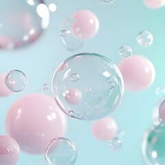 Dreamy Floating Bubbles in Soft Pastel Tones with Minimalist Backdrop