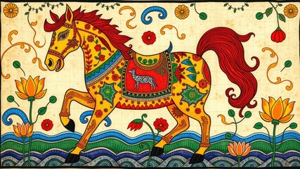 Pattern with Horse, Abstract painting, Animale pattern, flower ornament pattern.seamless pattern with giraffe and flowers