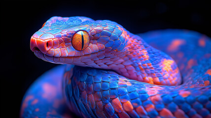 Fototapeta premium Abstract animal viper snake with colorful paint on skin and scales, bright colors
