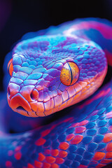 Abstract animal viper snake with colorful paint on skin and scales, bright colors