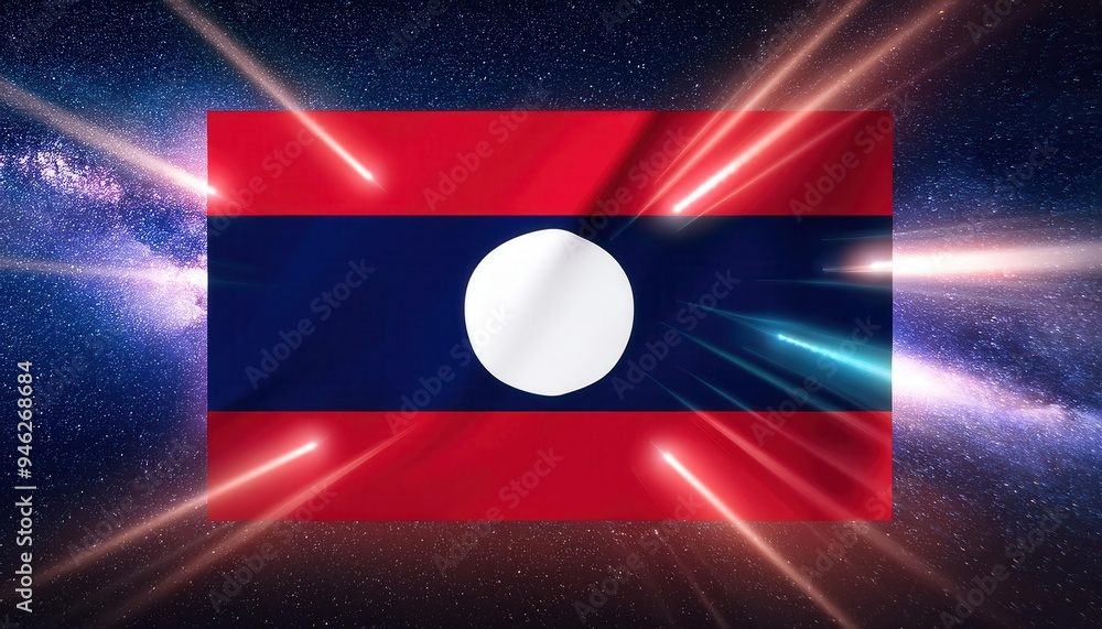 Aufkleber laos flag with rays of light bursting outward, creating a dynamic and colorful image. perfect for ce
