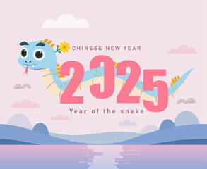 happy new year 2025, Chinese new year, year of the snake, Chinese zodiac snake in geometric flat modern style