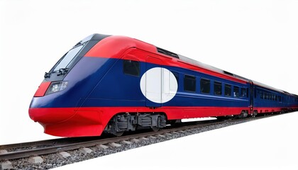 Fototapeta premium Modern high-speed train on tracks, isolated on white background.