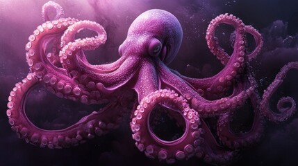 Obraz premium A pink octopus with tentacles that morph into different shapes, creating a surreal scene.