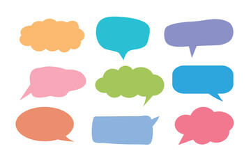Colorful speech bubble icon set to communication geometric graphic element, Illustrator vector.