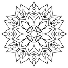 Geometric Mandala Floral Coloring Page Bold Cartoon Vector Art for Kids