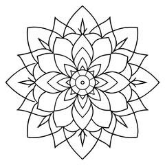 Geometric Mandala Floral Coloring Page Bold Cartoon Vector Art for Kids