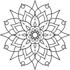 Geometric Mandala Floral Coloring Page Bold Cartoon Vector Art for Kids