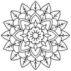 Geometric Mandala Floral Coloring Page Bold Cartoon Vector Art for Kids