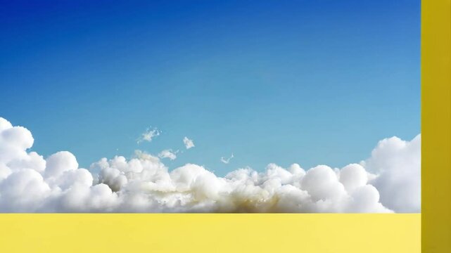 3D Render Video of Abstract Minimal Yellow Background with Surreal White Clouds Emerging from a Mysterious Tunnel, Capturing a Dreamlike and Whimsical Atmosphere with Unique Visual Effects