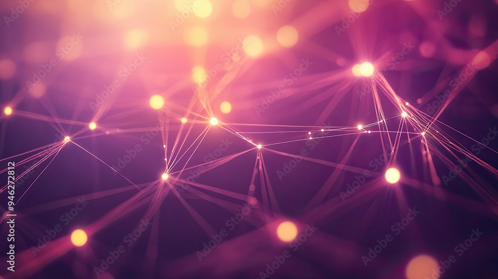 Fototapete glowing nodes and lines forming a network, abstract communication concept, space for text