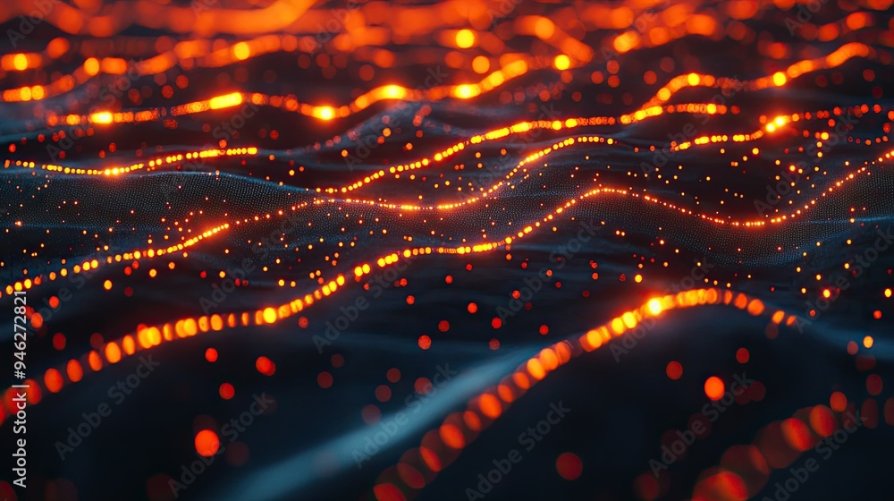Fototapete glowing nodes and lines forming a network, abstract communication concept, space for text