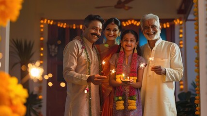 Family Celebrating Diwali with Sparklers and Joy.