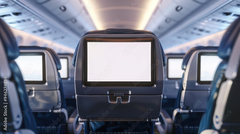 Poster airplane seats with blank lcd screen mockup device for entertainment to serve passenger on a plane t