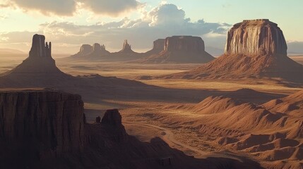Naklejka premium Majestic view of Monument Valley, iconic rock formations, wide open space for text