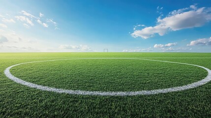 Obraz premium Midfield view of an empty football field, clear and open, space for text