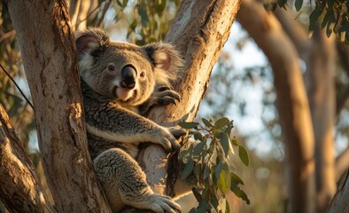Fototapeta premium Keeping watch over Raymond Island, Victoria, Australia, where a koala bear sits in a tree