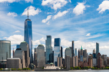 Obraz premium skyline of New York City, United States, USA. NYC landmarks. Amazing panorama view of New York city skyline and skyscraper at sunset. Beautiful view in Manhattan.