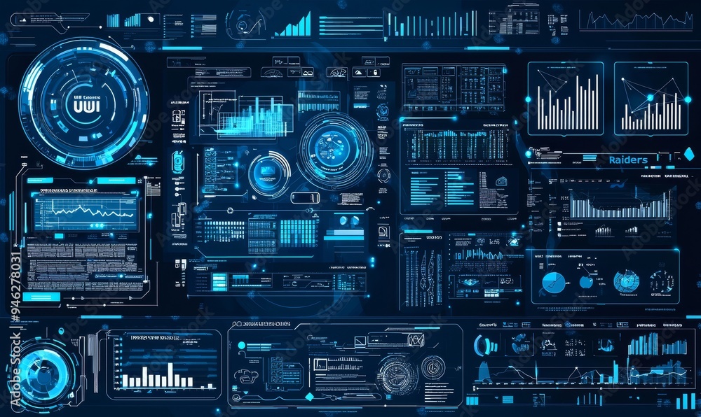 Poster A futuristic virtual graphic user interface with elements of a head-up display