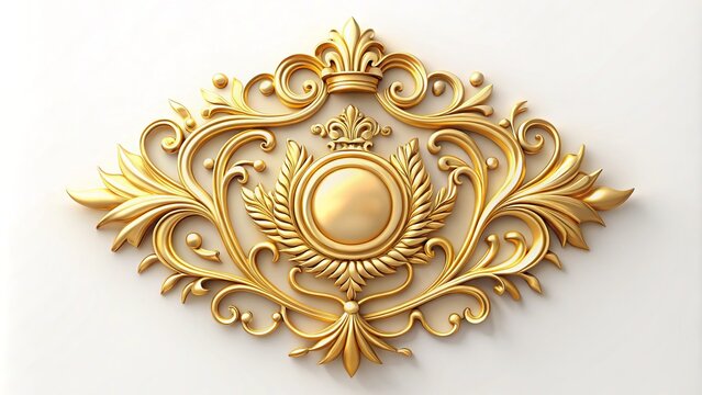 A luxurious golden emblem with intricate details and a modern minimalist design, symbolizing excellence, success, and sophistication, set against a crisp white background.