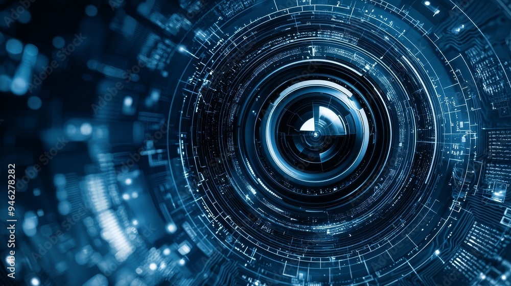 Poster Radar screen with diverse technology elements in business communication innovation concept using futuristic digital HUD technology.