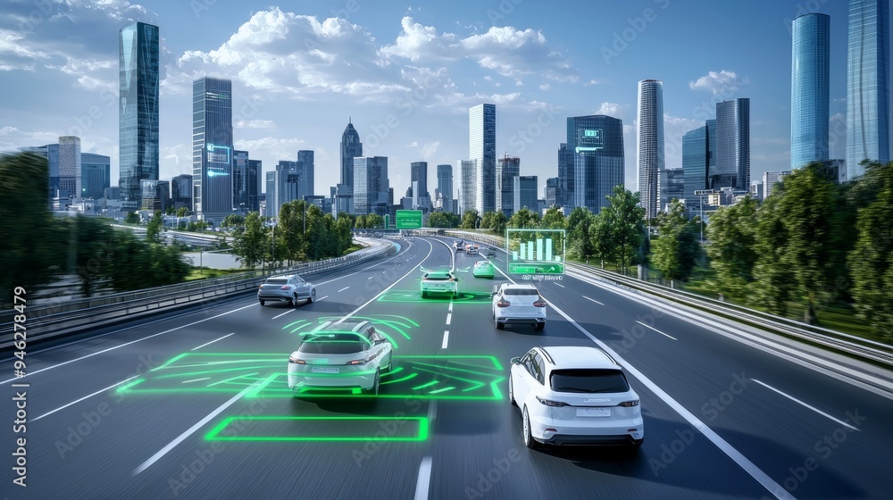Aufkleber concept of autonomous car sensor system for driverless-mode car control. future adaptive cruise cont