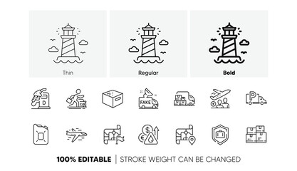 Fototapeta premium Map, Fuel price and Passenger line icons. Pack of Truck parking, Office box, Delivery truck icon. Diesel station, Wholesale inventory, Car rental pictogram. Fake news, Luggage protect. Vector