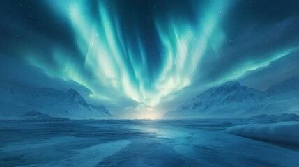 Breathtaking polar landscape illuminated by the northern lights, showcasing vibrant colors against a serene icy backdrop.