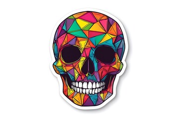 Intricately Detailed Sticker Skull with Geometric Patterns on White Background - High Quality Vector Art with Bold Lines and Vibrant Colors
