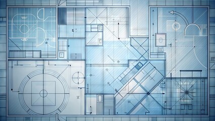 A minimalist blueprint design featuring clean lines, geometric shapes, and subtle shading, conveying modernity, precision, and innovation in a neutral, calming blue-gray color scheme.